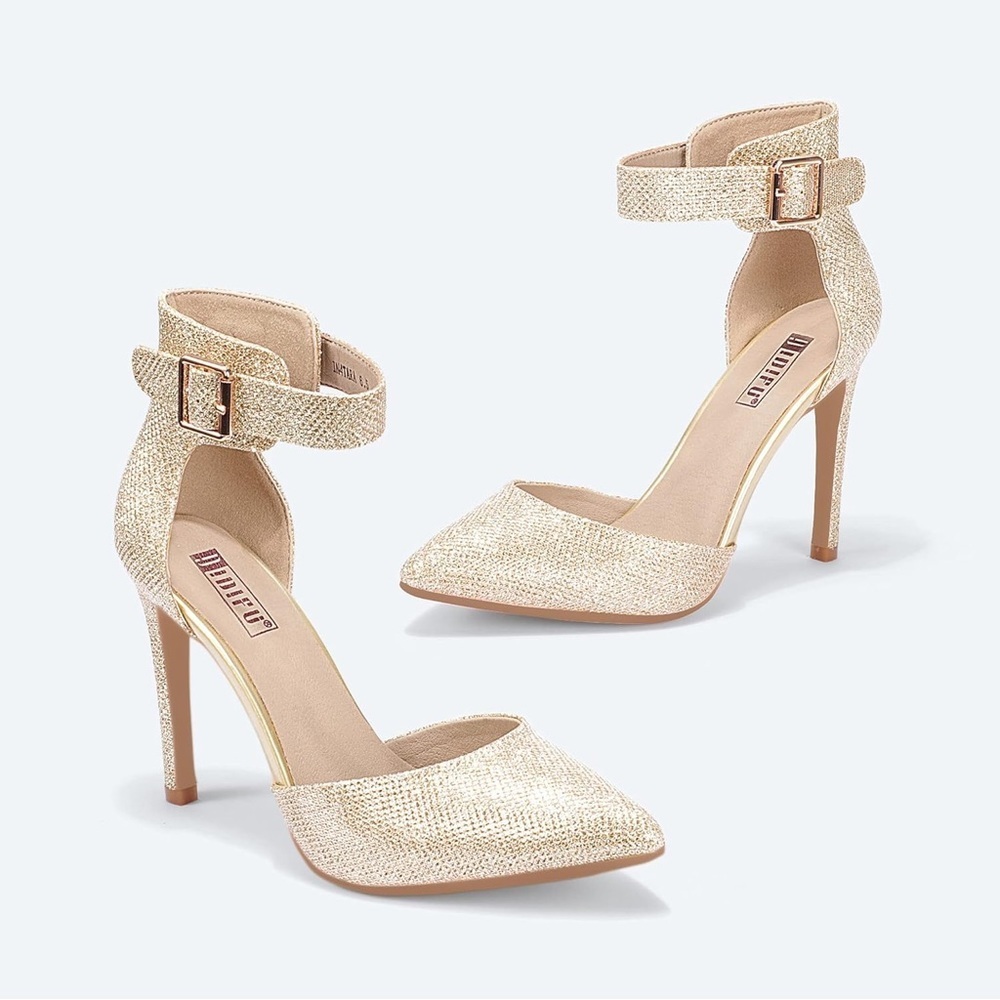 IDIFU Women's Pointed Toe Gold Stiletto Pumps. Size 9